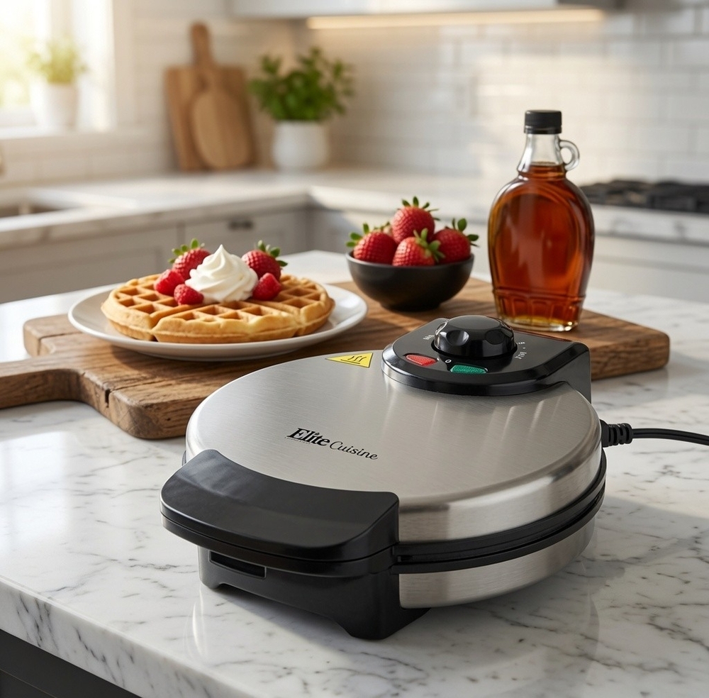 Elite Cuisine Classic Belgian Waffle Maker EWM-8200 Stainless Steel NIB